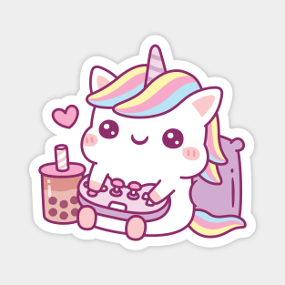 Cute Little Unicorn Loves Playing Video Games Magnet