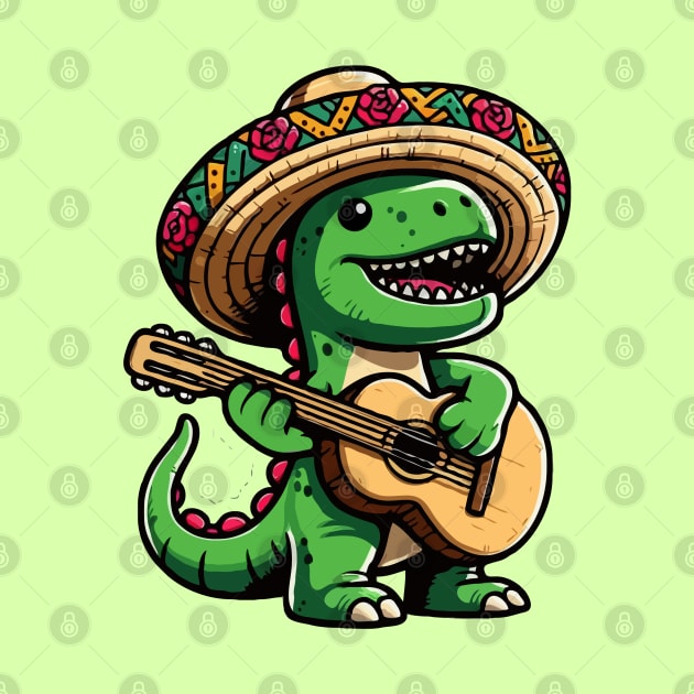 Cinco De Mayo Dinosaur Playing Guitar by Illustradise