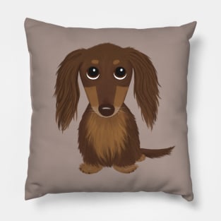 Cute Dog | Longhaired Chocolate Brown Dachshund | Wiener Dog Pillow