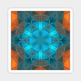 Mosaic Kaleidoscope Flower Blue and Orange Magnet