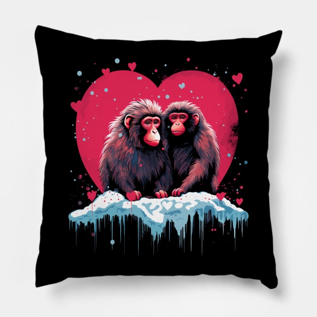 Snow Monkey Couple Valentine Pillow by JH Mart