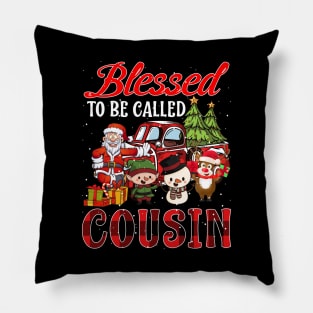 Blessed To Be Called Cousin Christmas Buffalo Plaid Truck Pillow