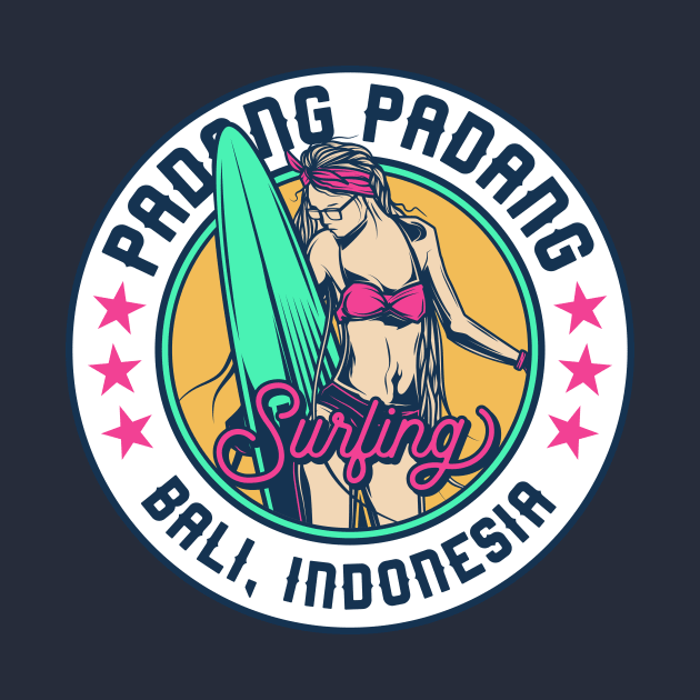 Retro Surfer Babe Badge Padang Padang Beach Bali Indonesia by Now Boarding