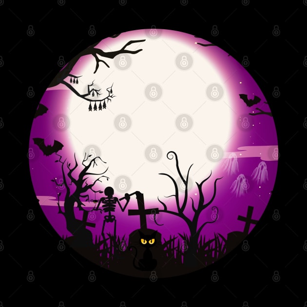 Halloween Scene Art without Witch Circular Shape by The Wolf and Phoenix Shop LLC
