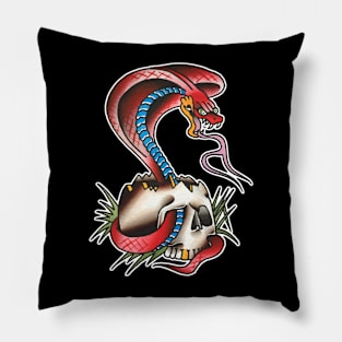 Red Cobra with Skull Tattoo Design Pillow