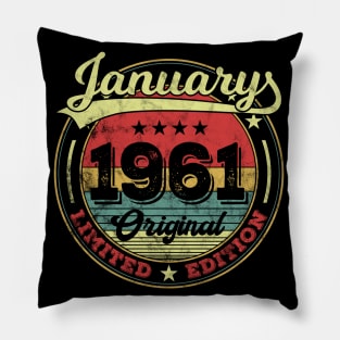 60th Birthday Vintage January 1961 60 Years Gift Pillow