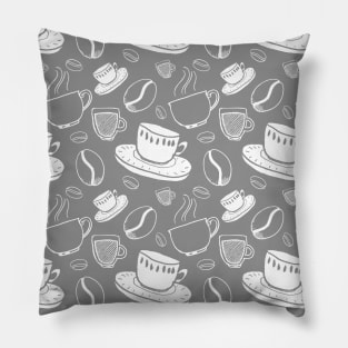 Coffee pattern Charcoal grey and white Pillow