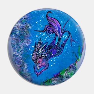 Abstract Mermaid in Sapphire Sea Pin