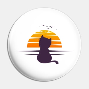 Cat Watching Sunset Pin