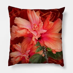 Orange hibiscus and vibrant kaleidoscope Pillow