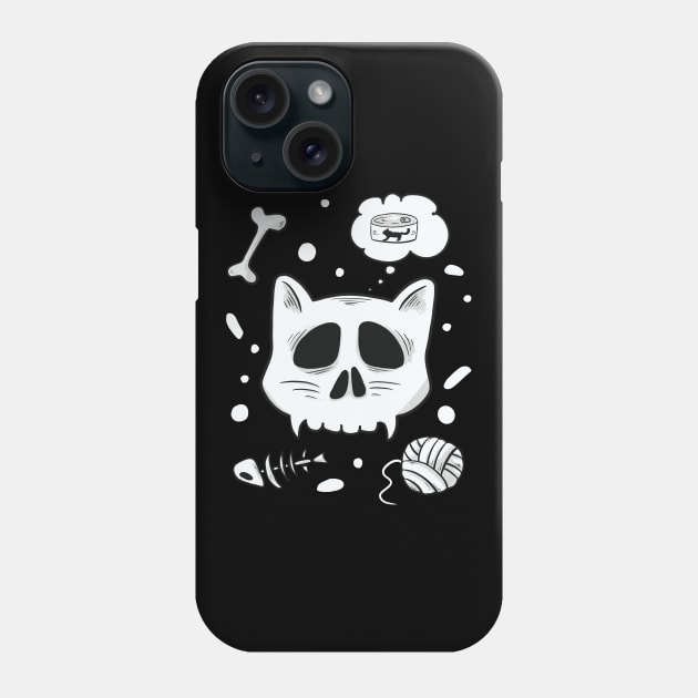 Skull Cat Funny Kitty Cat Food Cat Toys Phone Case by Foxxy Merch