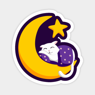 Sleeping Cat on Crescent Moon Star Ramadan Magnet