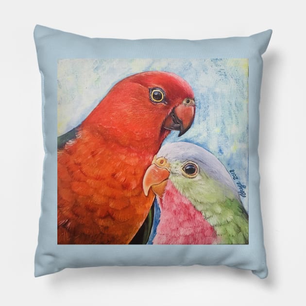 King Parrot and Princess Parrot Pillow by SkyeElizabeth