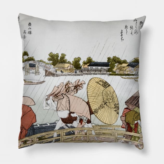 Japan Art. Japanese Art Style. Japanese mask. Japanese Prints.  Japanese vintage.  Asian Arts. Rain Picture. Japanese Umbrella. Classic asia Pillow by crocozen
