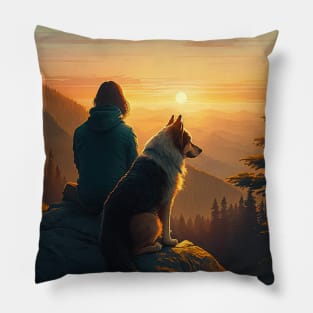 Mountain Hiking Sunset, Adventure Travel with My Dog Pillow