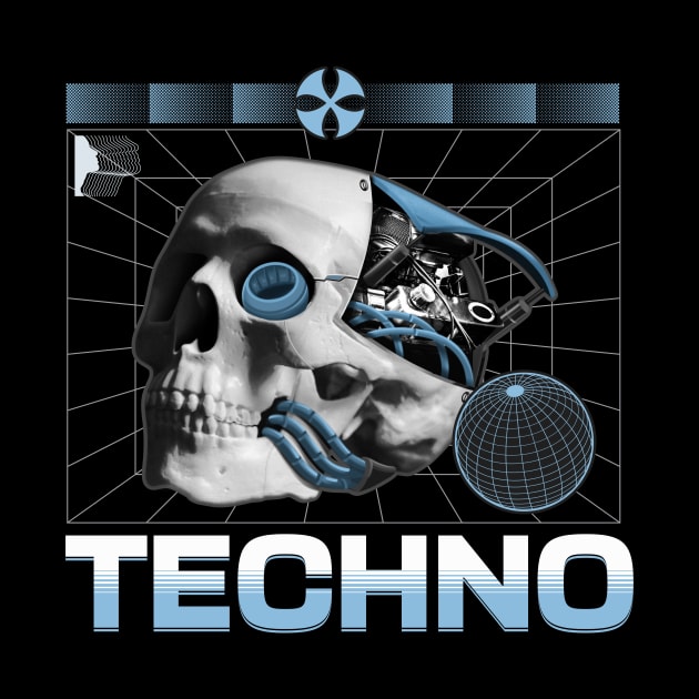 TECHNO  - Tech Head (White) by DISCOTHREADZ 