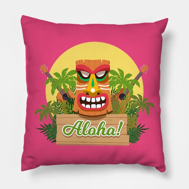 Aloha Hawaiian Tiki Pillow by bluerockproducts