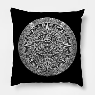 Aztec Sun Stone Calendar Greyscale Pillow