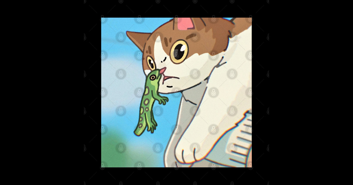 Funny Meme Lizard Biting Cat's Nose Cute Meme Cats Pin TeePublic