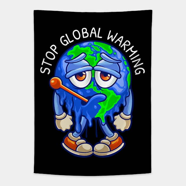 Stop Global Warming - Melting Earth Tapestry by Whimsical Frank