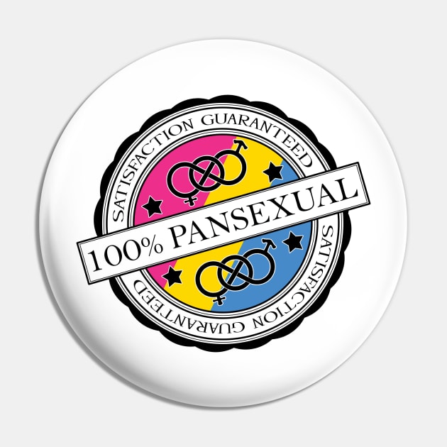 100% Satisfaction Guaranteed Pansexual Pride Flag Colored Stamp of Approval Pin by LiveLoudGraphics