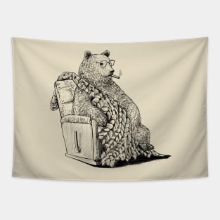 Lazy Bear Black and White Tapestry