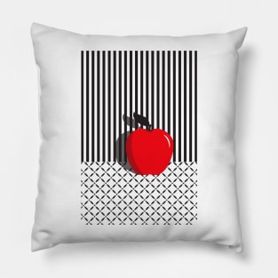 Red Pop Art Apple on black and white stripes and pattern Pillow