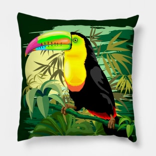 Toucan in Green Amazonia Rainforest Pillow