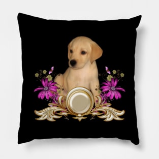 Cute little puppy with flowers Pillow