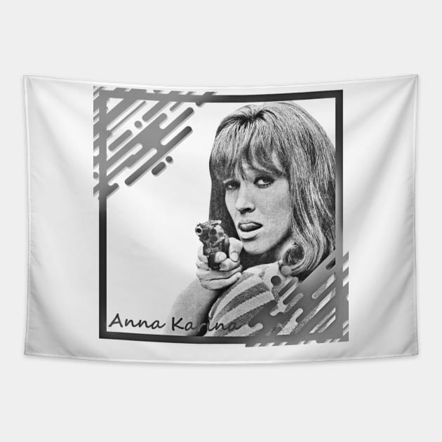 Anna Karina in Black & White Frame Concept Tapestry by Mysimplicity.art