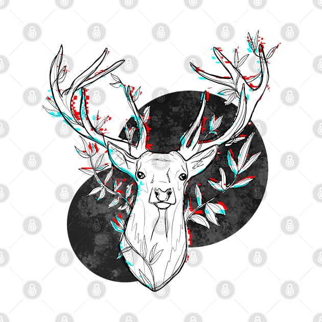 Fading Away - Glitching Abstract Deer Illustration in Black and White by KimVanG