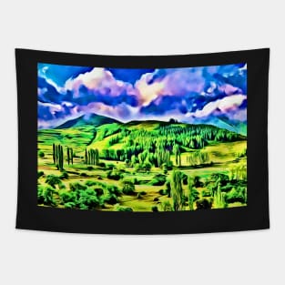 Kackar Mountains Green Aesthetic Modern Impressionist Landscape Tapestry