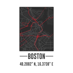 BOSTON Minimalist city Map,RED AND BLACK BOSTON Map T-Shirt