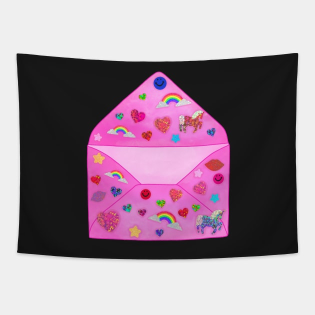 Pink Sparkly Sticker Envelope Tapestry by novembersgirl