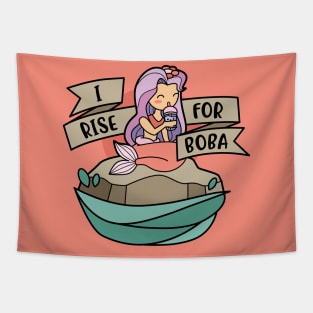 I Rise For Boba - Cute Kawaii Bubble Tee Mermaid Tapestry