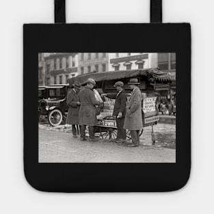 City Newspaper Stand, 1925. Vintage Photo Tote