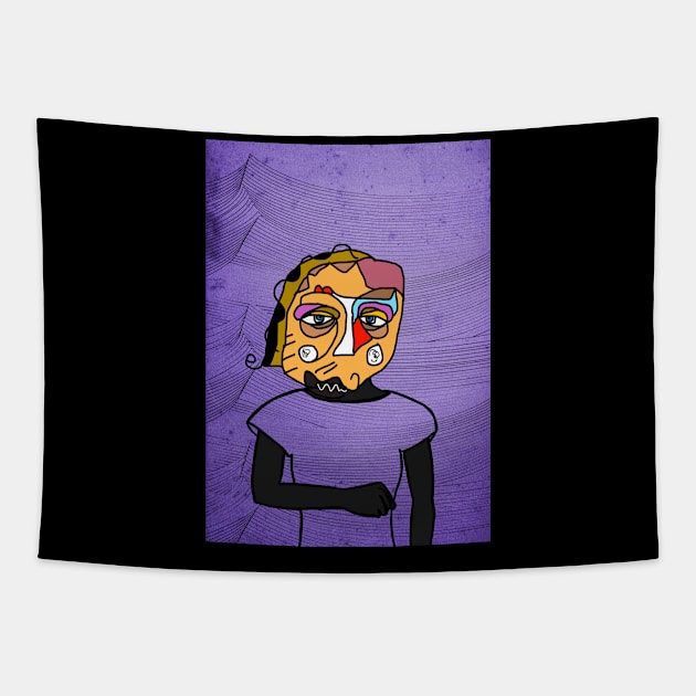 Exceptional Digital Art Collectible - Character with FemaleMask, AbstractEye Color, and BlueSkin on TeePublic Tapestry by Hashed Art