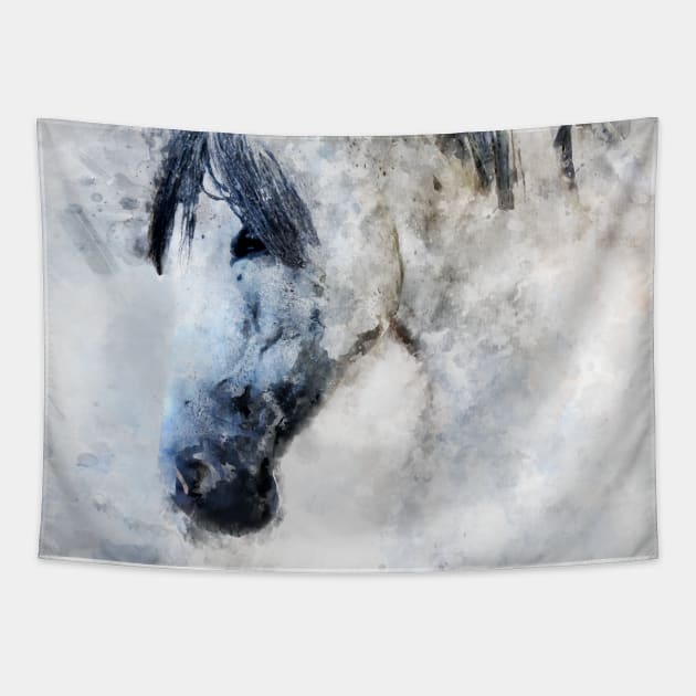 Dramabite Horse watercolor equine animal rider riding pony Tapestry by dramabite