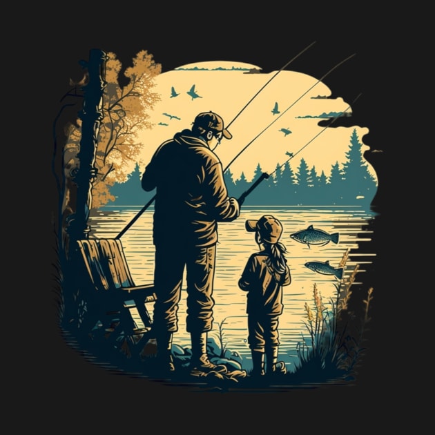 father with his daughter, Fishing by Art ucef