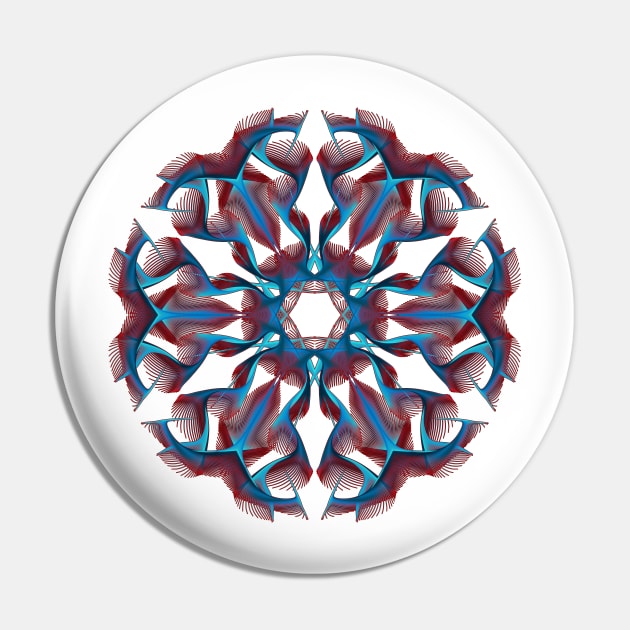 Red And Blue Feather Mandala Pin by crunchysqueak
