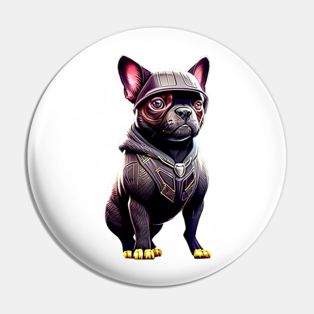 Frenchie in Sleek Feline Attire Version 2 Pin by fur-niche