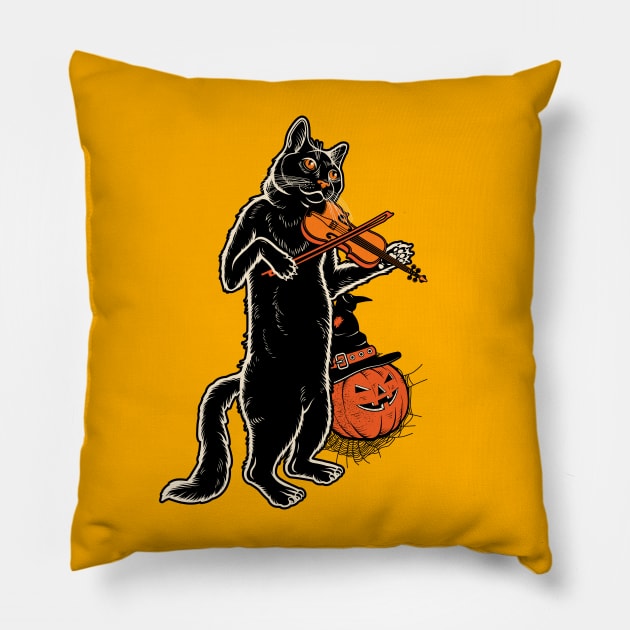 Happy Meoween – Halloween Orange Pumpkin Cat Pillow by pht