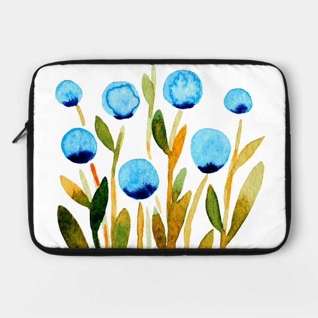 Simple watercolor flowers - green and blue