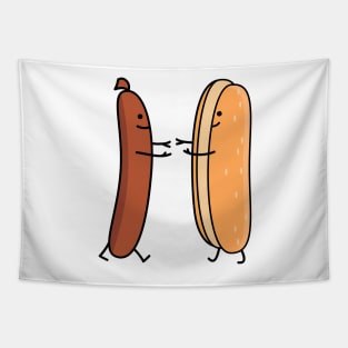 Funny sausage and bun couple Tapestry