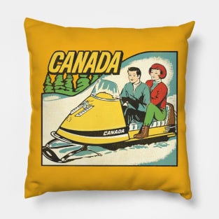 Vintage Canada Snowmobiling Tourist Travel Souvenir Pillow