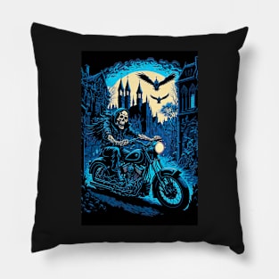 Skeleton Riding Motorbike Pillow