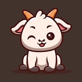 Goat Sitting Winking Cute Cartoon T-Shirt