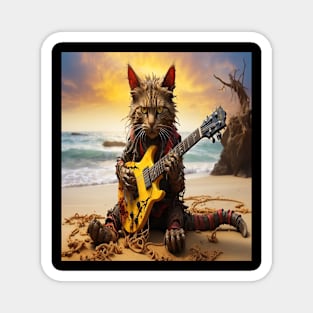 zombie cat playing guitar on beach Magnet