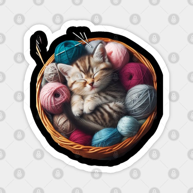 Cute Cat In A Basketful Of Wools Magnet by Divineshopy