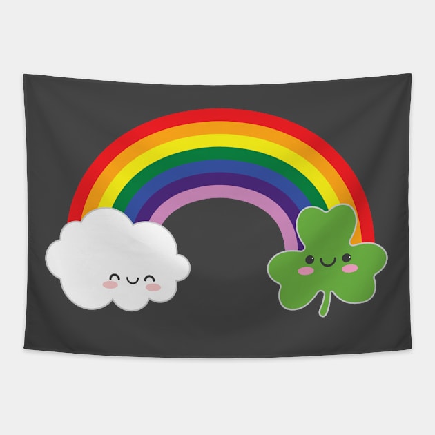 Rainbow kawaii shamrock saint Patrick's day Tapestry by WAADESIGN